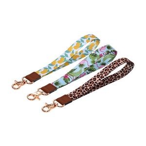 Full Color Leather Short Polyester Lanyard Keychain