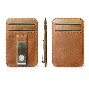Leather Pocket Money Card Holder Clamp Wallet