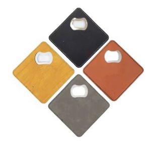 PU Leather Square Coaster with Bottle Opener