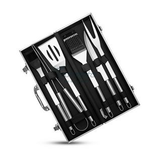 Stainless Steel Barbecue Tool Set with Fork,Knife,Clamp,Scraper,Brush