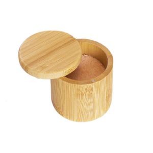 Bamboo Slide-Lid Round Salt Box