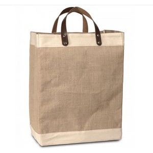 Jute Tote Bag with Leather Handle