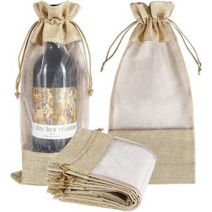 Burlap Wine Bottle Gift Bags With Sheer Window