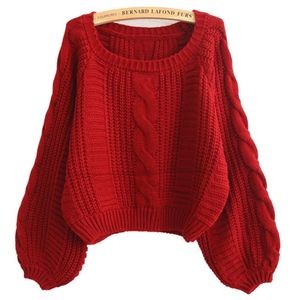 Knitted Pullovers Lantern Sleeve Short Sweater