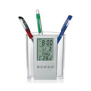 Transparent Electronic Clock Pen Holder