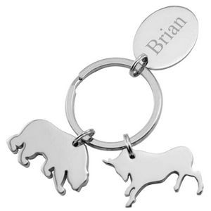 Personalized Bull and Bear Keychain with split-ring key holder