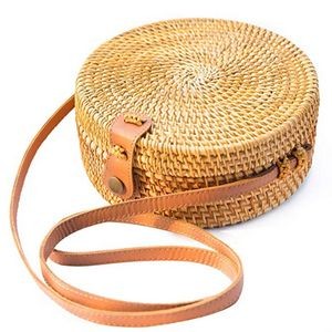 Women's Hand Woven Round Wicker Handbag