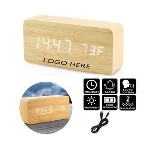 Wooden Alarm Clock with Temperature Display