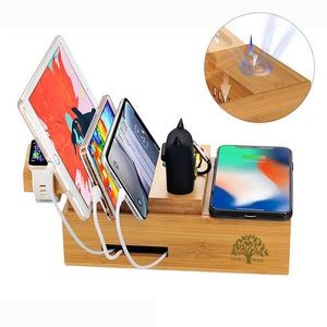 Bamboo Docking Charging Station Organizer For 5 Devices