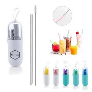 Collapsible Reusable Silicone Drinking Straws Kit