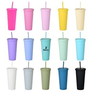 24oz Pastel Colored Plastic Cups with Lids and Straws