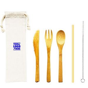 Bamboo Utensils 5 Set Knits With Pouch