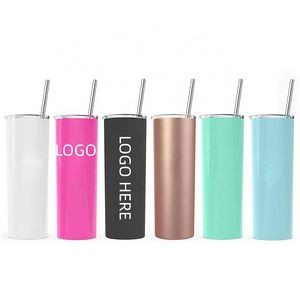 20 OZ Straight Double Wall Stainless Steel Tumbler With Lid