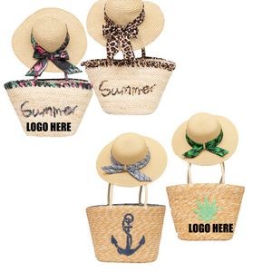 Straw Hat & Hand Bag Set For Mother And Daughter