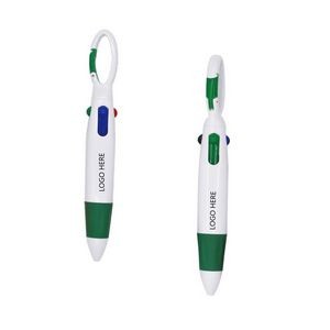Four Color Ballpoint Pen With Carabiner