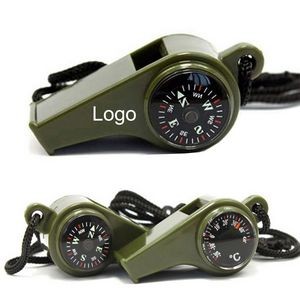 3-in-1 Emergency Whistle with Lanyard Compass Thermometer