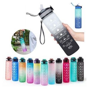 32oz Motivational Sport Water Bottle with Time Marker