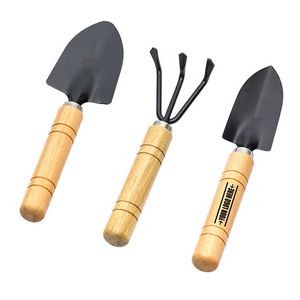 3 Piece Gardening Tool Sets Shovel Rake Spade Wooden Handle