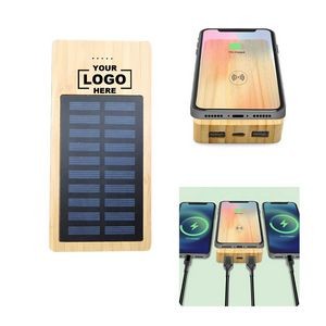 1W Bamboo Solar Panel Power Bank With Wireless Charger