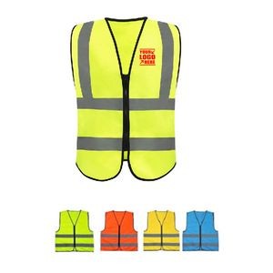 Reflective Safety Vest with Pockets and Zipper Front