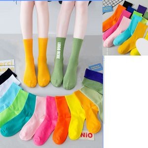 Solid Color Cotton Summer Crew Socks for Girls
