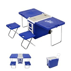 Portable Cooler with Wheels Camping Table Set