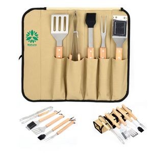 5 piece BBQ Set (Bamboo) in Roll-Up Case