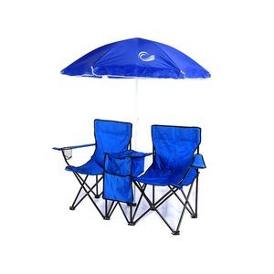 Two Folding Beach Chairs with Umbrella & Cooler Set