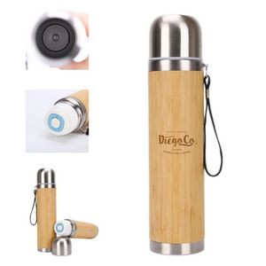 16 Oz. Portable Double-Layer Thermal Bamboo Bottle