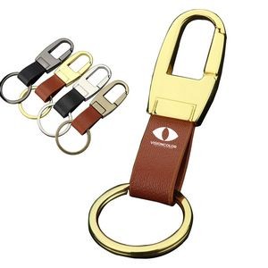 Metal Keychain with Leather Strap