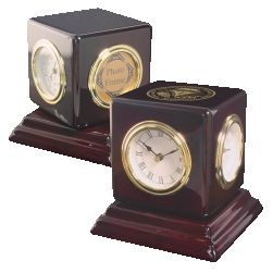 Three Time Zone Revolving Desk Clock w/ Compass - Screened
