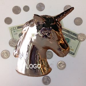 7" Metallic Ceramic Unicorn Head Money Bank