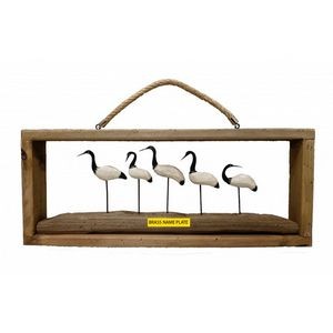 3D Wooden Flamingos in Antique Wooden Wall Frame.