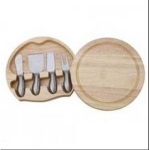 Round Wood Cheese Board w/ 4 Piece Metal Handle