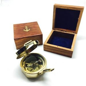4" Brass Brunton Compass in Wood Case (Brass Anchor on top)