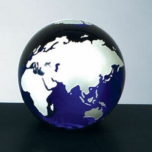 Cobalt Blue Molten Glass World Globe w/ Silver Trim (3
