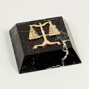 Black Marble Paperweight with Brass Legal Symbol
