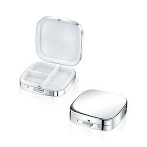 Silver Plated Metal Square Pill Box with 3 Compartments(screened)