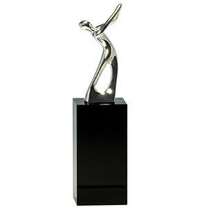 Silver Metal Gold Figure Award w/ Black Crystal Pedestal Base