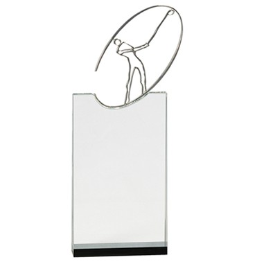 Crystal Stand Up Award w/Oval Cutout & Silver Metal Golf Figure