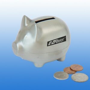 Small Brushed Silver Piggy Bank.