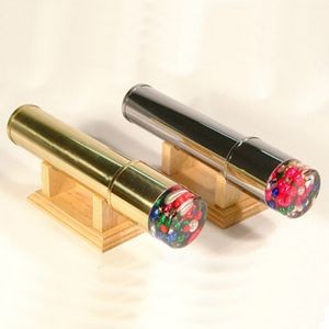 Metal Gold Oil Kaleidoscope with Rotating Chamber w/Wood Base