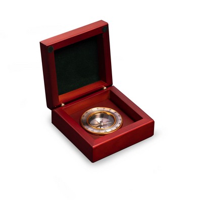Brass Compass In Wooden Box