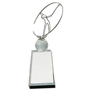 Crystal Golf Award w/ Silver Metal Oval Figure (12")
