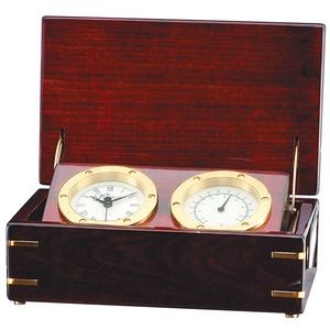 Executive Desk Clock and Barometer in Rosewood Piano Finish Box