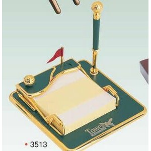 Gold Plated Pen Holder/ Notepad/ Ball Pen (Screened). ON SALE - LIMITED STOCK