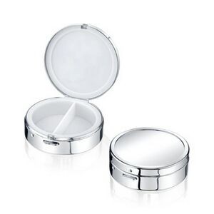 Silver Plated Metal Round Pill Box with 2 compartments(engraved)