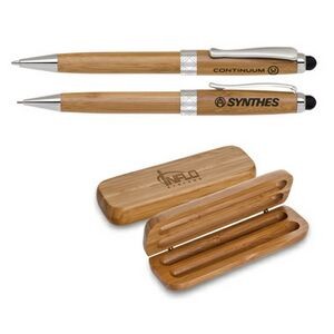 Eco-Friendly Bamboo Stylus Pen/Pencil Set w/ Silver Trim