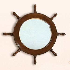 17 1/4" Diameter Wooden Ship Wheel Mirror