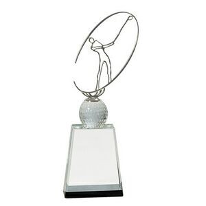 Crystal Golf Award w/ Silver Metal Oval Figure (10")
